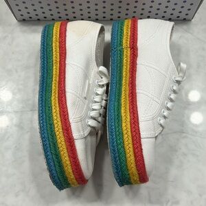 Superga rainbow raffia shoes